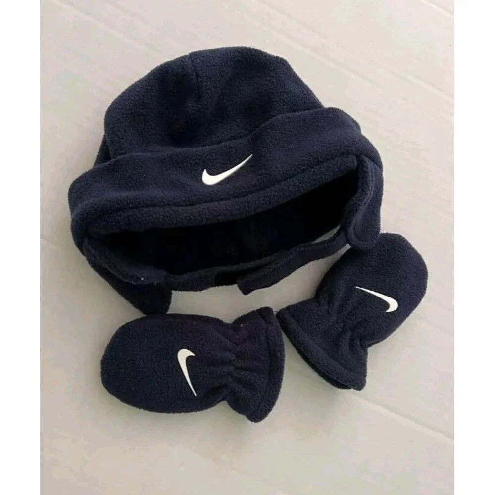 Nike Boy's Winter Hat And Mittens Set Infant 2781-695 Navy Blue